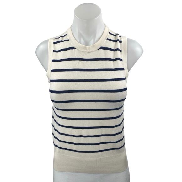Zara Women's Cream Blue Striped Sleeveless Knit Crop Sweater Vest Tank Top Sz S - Picture 1 of 3